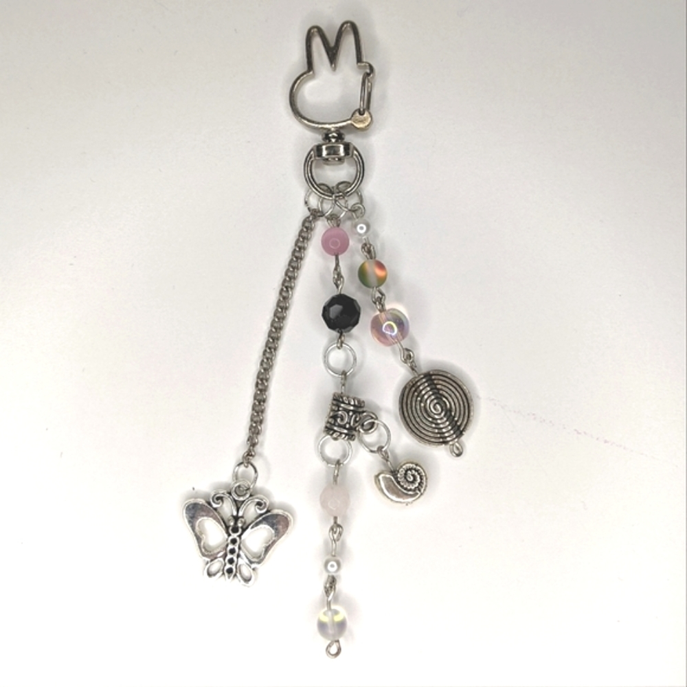Bag charm with crystal and glass beads chain and charms. Handmade by me.